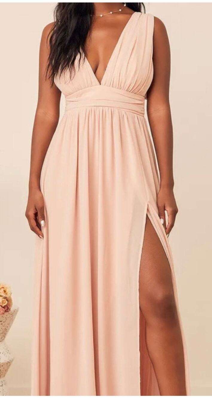 Lulus Blush Pleated V-Neck Chiffon Maxi Dress Bridesmaid Formal Gown Size M